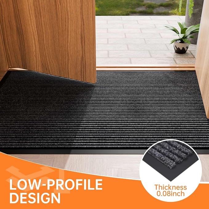 Front Door Mat, 10' x 3' Commercial Floor Mat, Heavy Duty Welcome Mat, Rubber Backing Non Slip Doormat for Entryway, Grey