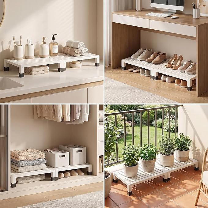 One Step Stool Platform 3.8" Height for Adults, Kids. Heavy Duty/Portable/Nonslip/Durable Construction Safe Step Stool for Bedroom/Kitchen Bed, Bathroom,Kitchen，Garden (White)
