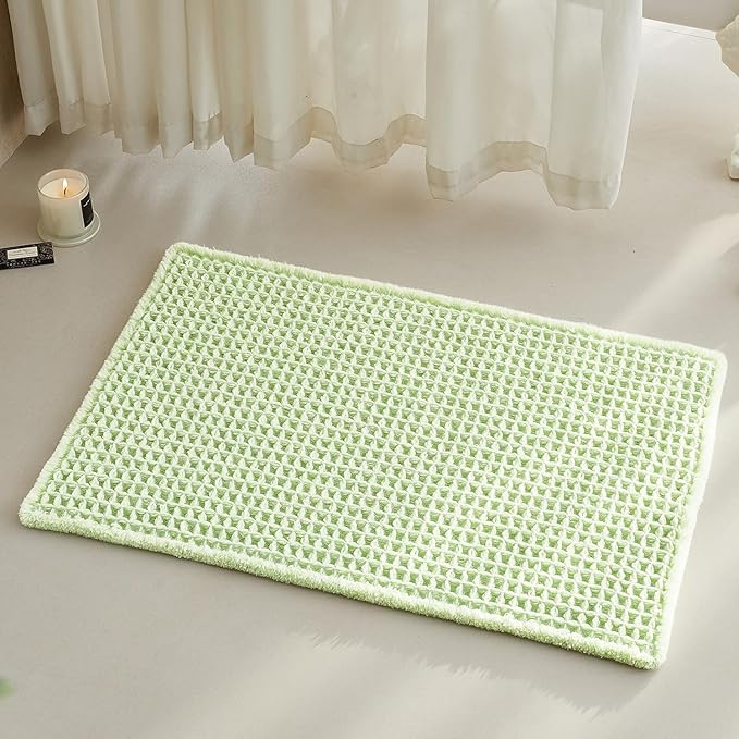TYUU Waffle Bath Mat, Boho Bathroom Rugs Non Slip Washable Super Absorbent Quick Dry Cute Bath Mat Farmhouse Bathroom Decor, 30"x20" Pale Green