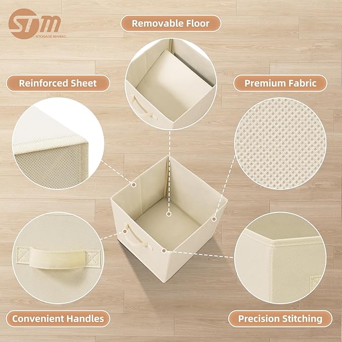 STORAGE MANIAC Storage Cubes, 11 Inch Collapsible Storage Bins with Handles, 8 Pack Fabric Foldable Bins for Organization, Durable Storage Bins for Closet, Shelves, Offices, 8-Pack Beige