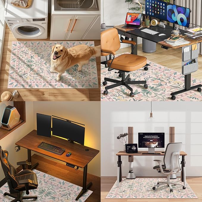 Office Chair Mat for Hardwood Floor & Tile Floor,36"x48" Heavy Duty Desk Chair Mat for Hard Floors, Under Desk Rug for Rolling Computer Chair,Anti Slip,Low Pile Carpet Floor-Pink Flowers