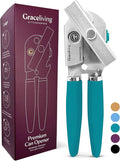 Premium Multifunctional Magnetic Manual Can Opener and Bottle Opener, Heavy Duty Stainless Steel Sharp Cutting Blade and Oversized Easy Turn Knob, Soft-Touch Handle, Kitchen Use, Teal