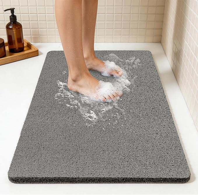 Joyhalo Shower Mat Bathtub Mat Non Slip, Bathmats Non Slip, Quick Drying Foot Scrubber Loofah Mats for Shower, Tub, Bathroom, Home, 32x24inch, Grey