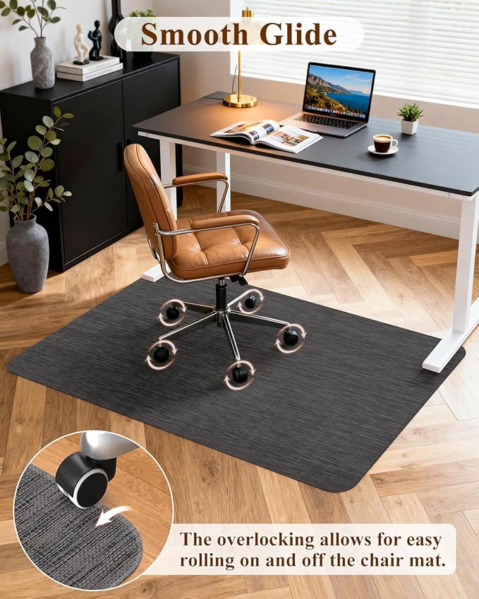 Soimeat Office Chair Mat for Hardwood Floor, 35.4" x 55" Non-Slip Desk Computer Chair Mat, PVC Floor Mat for Rolling Chair, Heavy Duty Wood/Tile Floor Protector Desk Rug for Home Office, Black