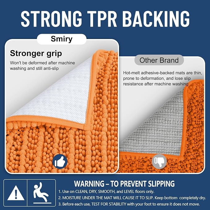 Smiry Bathroom Rugs Mat 24x16, Extra Soft Absorbent Chenille Bath Rugs, Non Slip Rubber Backing Machine Washable Quick Dry Bath Mats for Bathroom Floor, Tub, Shower, Home Decor Accessories, Orange