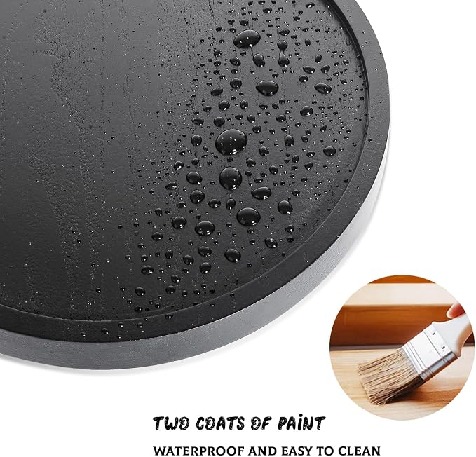 Round Decorative Tray Wood Bathroom Counter Organizer Farmhouse Kitchen Decor Wooden Riser for Soap Dish, Perfume, Candle, Sponge, 9" - Black
