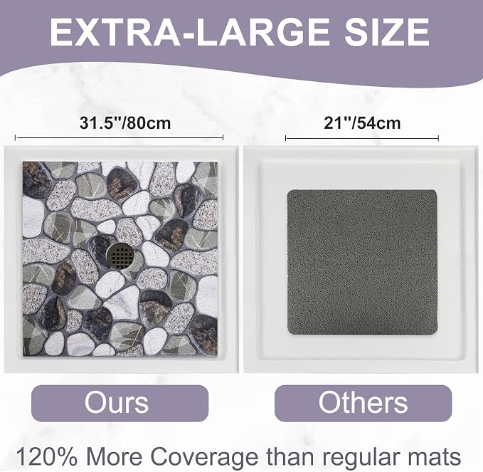 Square Shower Mat Non Slip: 32x32 Inch Extra Large Shower Mats with Drain Hole in Middle -Anti Slip Shower Mats for Inside Shower -Loofah Shower Floor Mat Bath Mat for Shower Stall Bathtub Elderly