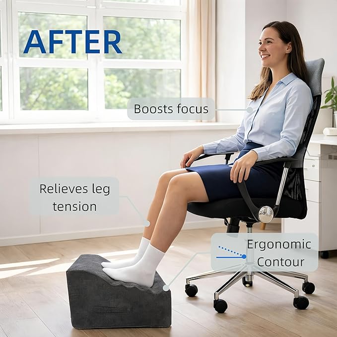 Foot Rest Under Desk, Ergonomic Foot Stool, Comfortable Office Footrest with Curved Design, with Washable Cover for Home and Office, Relieves Leg Pressure (Dark Gray)