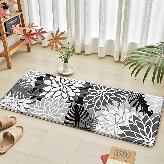 Arenarug Kitchen Mats for Floor 2PCS Cushioned Anti Fatigue Kitchen Mats Waterproof Non Slip Kitchen Mat Rug Set Comfort Foam Standing Mat for Sink, Laundry, Office, Black White
