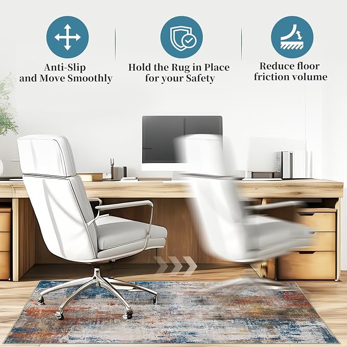 Office Chair Mat for Hardwood Floor & Tile Floor,36"X 48" Heavy Duty Desk Chair Mat for Hard Floors, Under Desk Rug for Rolling Computer Chair,Anti Slip,Low Pile Carpet Floor Protector-Abstract Multii
