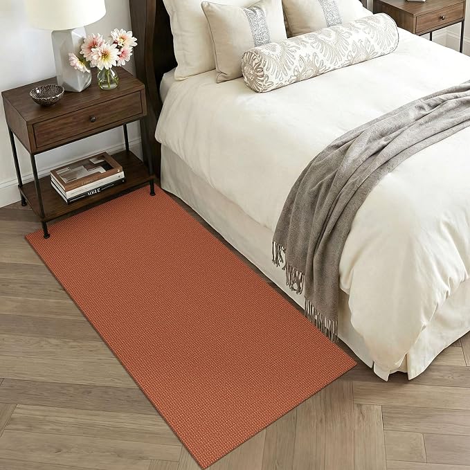 KOZYFLY Orange 3x6 Washable Runner Rug, Non Slip Wide Runners for Hallway, Woven Large Entryway Runners, Braided Floor Carpet Runner for Entry, Kitchen, Bedside, Hall, Burnt Orange/Tan