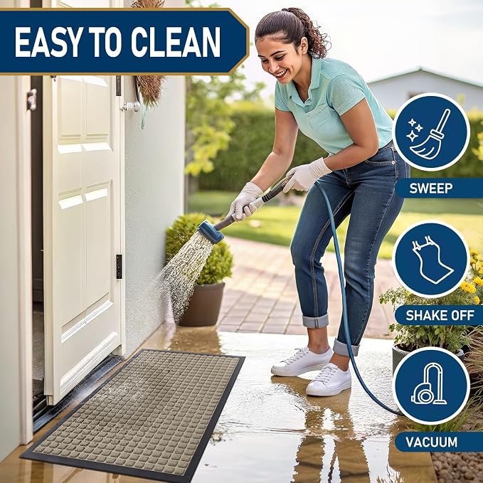 Smiry Front Door Mat Outside Entrance, Heavy Duty Natural Rubber Doormat, Non Slip, Trap Dirt and Moisture, Easy Clean, Low Profile Welcome Floor Mats for Indoor Outdoor Entry, 59x34 Inch, Beige