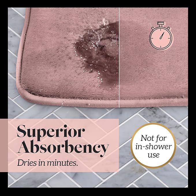 Memory Foam Bath Mat Non Slip Absorbent Super Cozy Velvet Bathroom Rug Carpet (60 inches X 17 inches, Mauve)