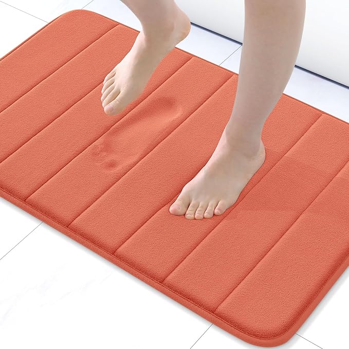Buganda Memory Foam Bath Mat, 34" x 20", Ultra Soft and Non-Slip Bathroom Rugs, Water Absorbent and Machine Washable Bath Rug for Bathroom, Shower, and Tub, Coral