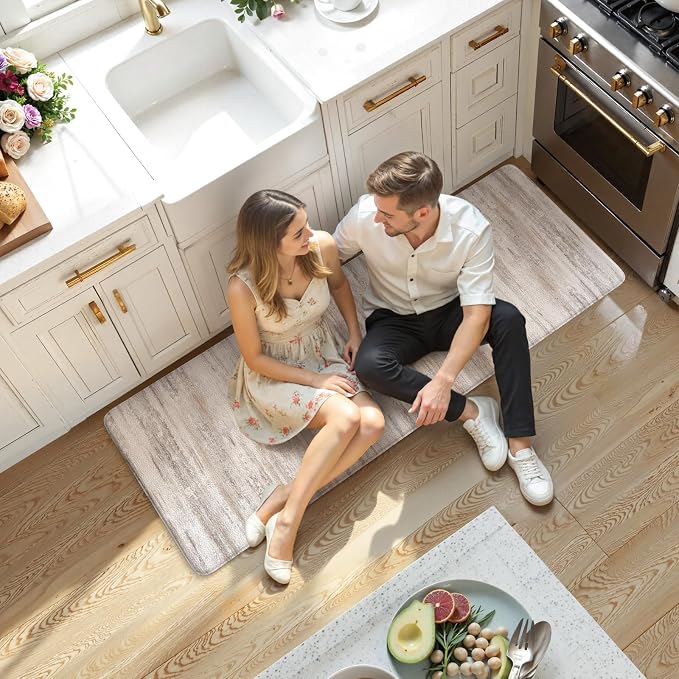 KIMODE Anti Fatigue Mats for Kitchen Floor, Farmhouse Kitchen Runner Rugs 24"x59", Non Slip Kitchen Mats for Floor, Padded Kitchen Floor Mats, Light Brown Rugs for Kitchen Floor Sink Laundry Office