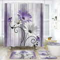 Onalasyc 4PCS Purple Daisy Flowers Plants Shower Curtain Set,Shower Curtain and Carpet and Accessories,Waterproof Bathroom Shower Curtain Decorative Set, with 12 pcs Hooks,71 x 71in