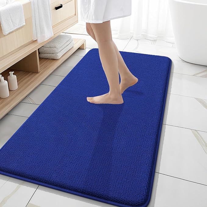 OLANLY Thick Memory Foam Bathroom Runner Rugs 47x20, Extra Soft Absorbent Long Bath Rug, Quick Dry, Non-Slip, Machine Washable Bath Mat for Bathroom, Tub and Shower, Home Decor Accessories, Royal Blue