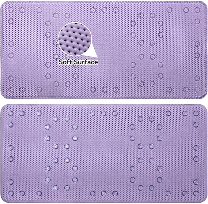 Bathtub Mat Non Slip 36” X 17” Purple Shower Mat Soft Foam Bath Mats for Bathroom Tub, Bathtub Mat with Drain Holes, Suction Cups, Shower Mat Non Slip