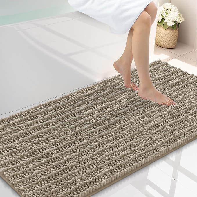 Smiry Bathroom Rugs Mat 47x24, Extra Soft Absorbent Chenille Bath Rugs, Non Slip Rubber Backing Machine Washable Quick Dry Bath Mats for Bathroom Floor, Tub, Shower, Home Decor Accessories, Latte