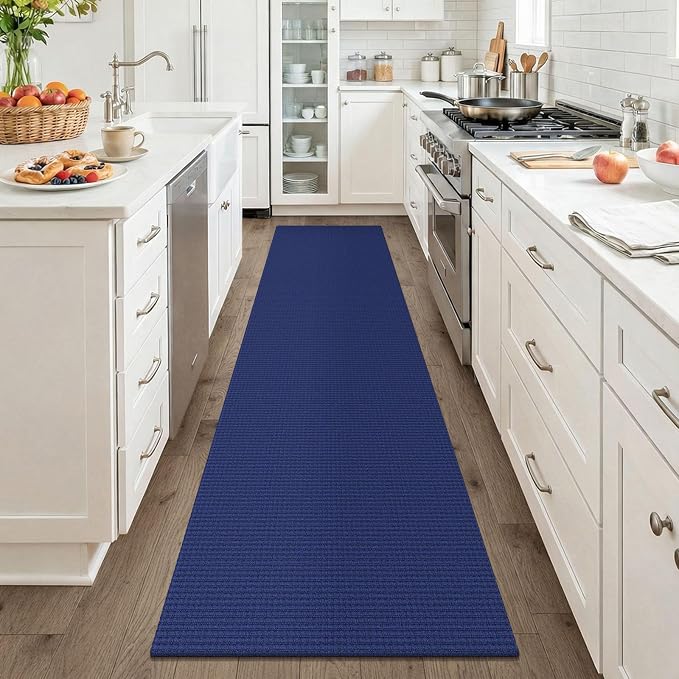 KOZYFLY Cotton Runners for Hallway 2x8, Washable Runner Rug, Woven Non Slip Kitchen Runner, Braided Entryway Rug, Floor Carpet for Foyer, Bedroom, Hall, Royal Blue/Navy
