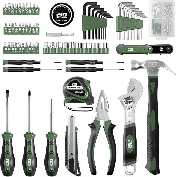 Prostormer 160-Piece Home Repair Tool Set, General Household Hand Tool Kit with Toolbox Storage Case for House, Garage, College Dorm and Office (Green)