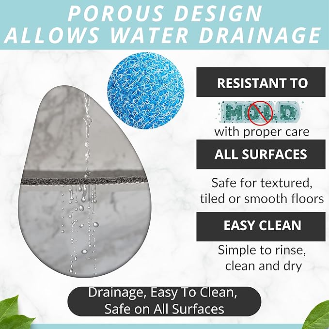 ENKOSI Loofah Non-Slip Shower and Bath Mat - Soft Cushioned Comfort - No Suction Cups for Smooth or Textured Tubs - Fast Draining - Safety for Bathroom, Family, Kids, and Elderly (24x16 Aqua Blue)