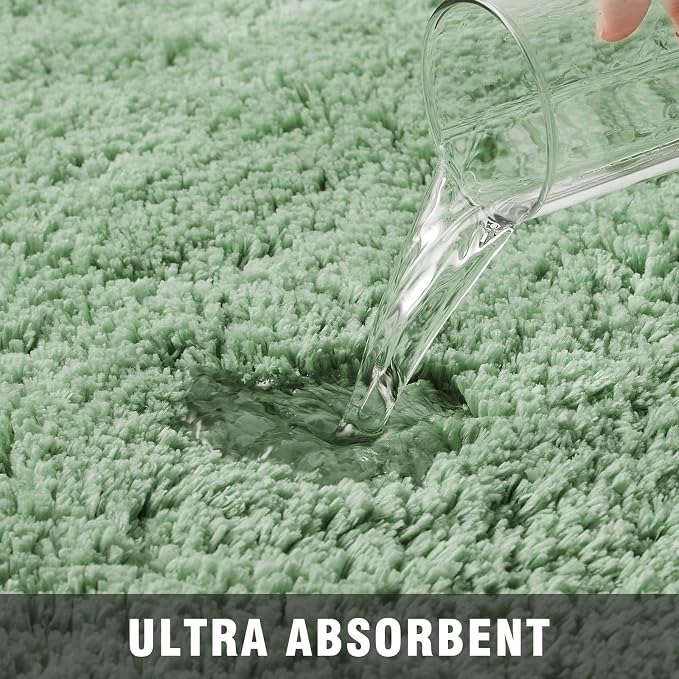 TECHMILLY Non-Slip Bathroom Rugs Sets 2 Piece, Fluffy Soft Luxury Microfiber Shower Mat, Absorbent, Washable & Quick Dry for Bath Floor, 32''x20'', Green