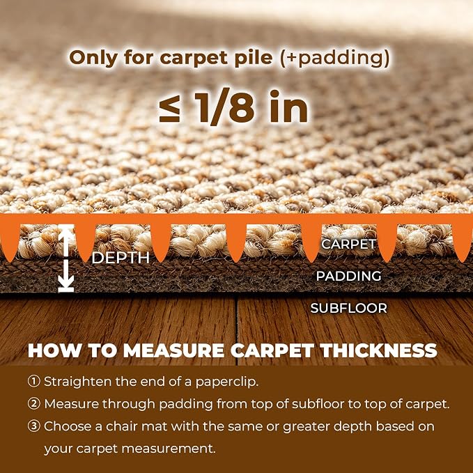 Office Chair Mat for Carpet Floors, 47" x 59" Clear Desk Chair Mats for Low Pile Carpeted Protector, Sturdy PVC Computer Chair Mats Anti-Slip and Easy to Clean for Home & Office