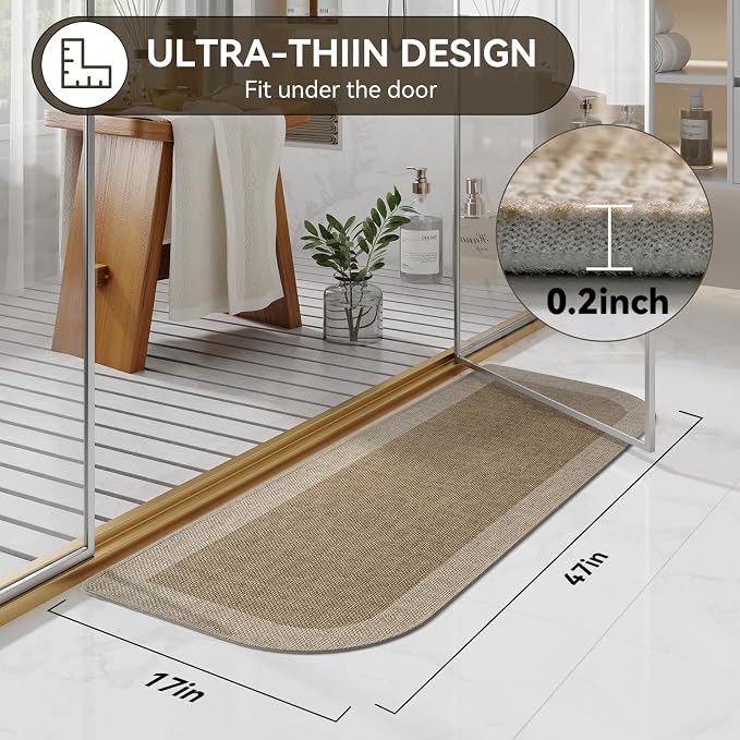 YDKGL Bathroom Runner Rug, Thin Bath Mat Non Slip Washable Long Bathroom Rugs, Rubber Backing Quick Dry for Floor, Tub and Shower, Brown Beige 17x47