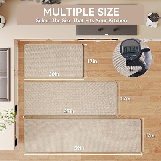 YDKGL Kitchen Rugs and Mats Non Slip Washable, Absorbent Runner Rugs for Kitchen, Front of Sink, Kitchen Mats for Floor，Easy to Clean and Maintain Kitchen Floor mat(Beige, 17"x59")