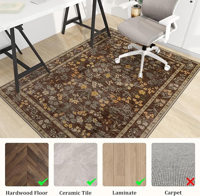 chakme Office Chair Mat for Hardwood Floor, 72"x48" Easy Glide Computer Desk Mat Protector for Rolling Chair Under Desk Rug Nonslip Backing, Machine Wash, (Floral)