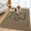 Smiry Dog Door Mat for Muddy Paws, Absorbent Dirt Trapper Non Slip Quick Dry Washable Chenille Mat for Mud Dogs, Entry Rug for Indoor and Outdoor (70x35 Inches, Camel and Black)