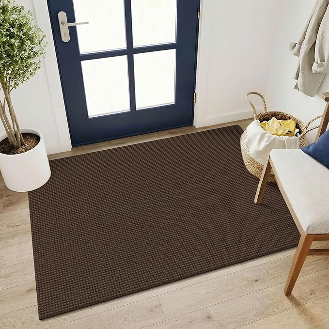 KOZYFLY Washable 3x4 Entry Area Rug, Braided Throw Rugs for Entryway, Non Slip Door Mat Indoor Outdoor Entrance, Front Porch Foyer Carpet for Kitchen, mudroom, Bathroom, Brown/Dark Brown