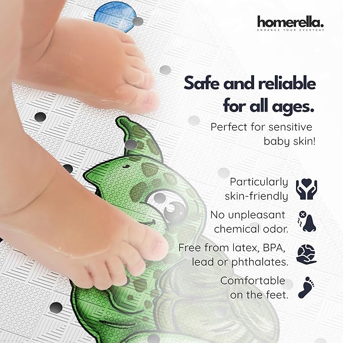 Bath Tub Mat Non Slip Anti Mold for Kids BPA Free INCL Hooks - homerella® Ocean Sea Animals 40x16, Baby Bath Mat Non Slip 200 Suction Cups, Non Toxic Machine Washable Toddler Bath Mat, EU Certified