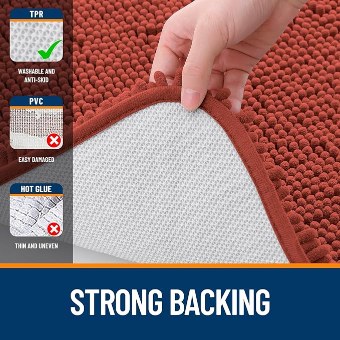 OLANLY Large Bathroom Rugs 44x32, Soft Absorbent Chenille Bath Rugs, Rubber Backing Quick Dry, Machine Washable Bath Mats for Bathroom Floor, Tub and Shower, Home Decor Accessories, Rustic Terracotta