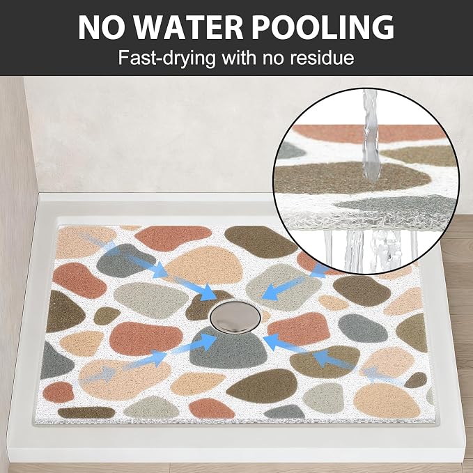 Non Slip Shower Mat: 47.2x31.5 Inch Extra Large Shower Mats for Inside Shower with Drain Hole in Middle - Soft PVC Loofah Anti Slip Shower Floor Mat for Standing and Walk-in Shower, Quick Drying