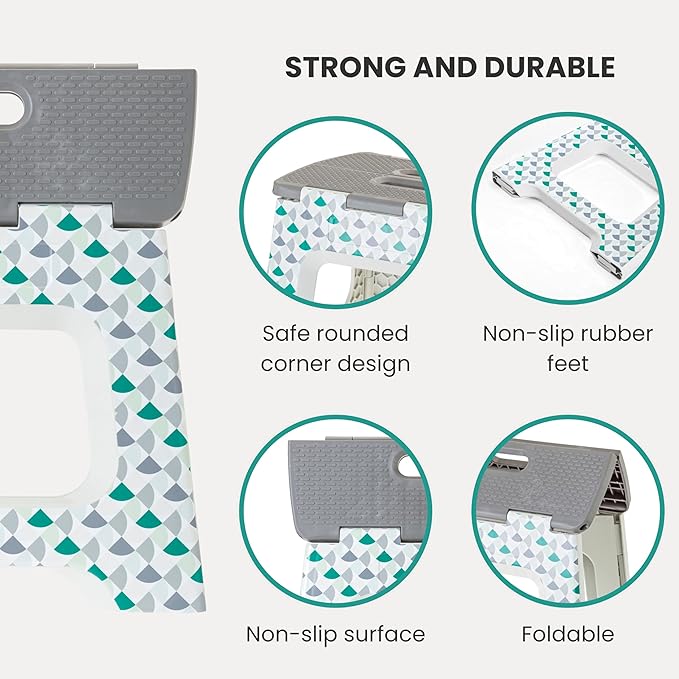Vigar Compact Folding Step Stool - 10-1/2 Inch Foldable Step Stool for Adults, Lightweight Portable Stool with Handle, Non Slip Step Stool, Space Saving Stool up to 330 lb - Geometric Body