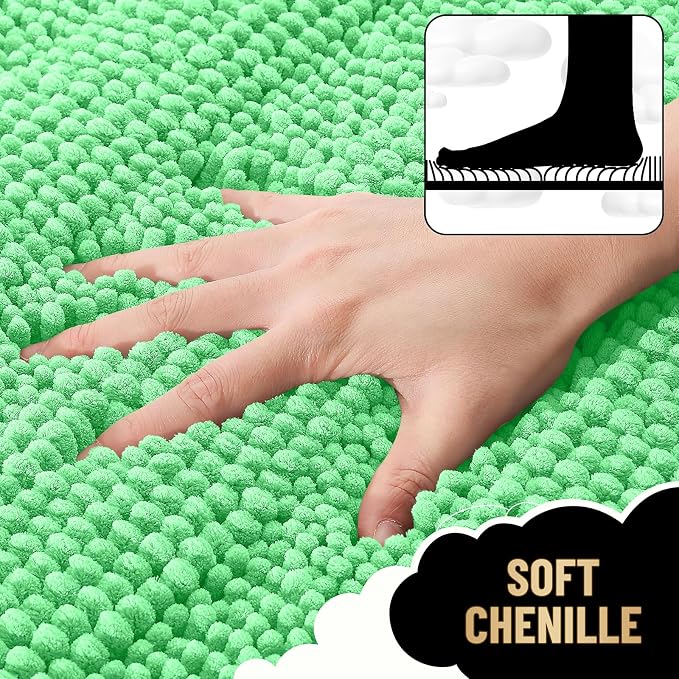 OLANLY Thick Bathroom Rugs 36x24, Extra Soft Absorbent Chenille Striped Bath Rugs, Rubber Backing, Machine Wash Dry, Bath Mats for Bathroom Floor, Tub and Shower, Home Decor Accessories, Mint Green