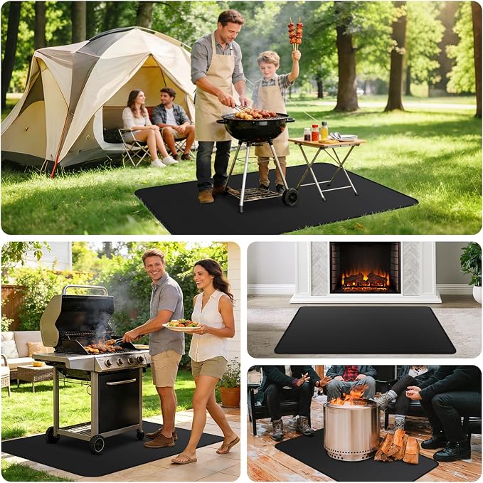 Under Grill Mats for Outdoor Grill - 48 x 30 Inch BBQ Mats for Outdoor Grill Deck Protector, Double-Sided Fireproof Oil-Proof Waterproof, Easy to Clean, Perfect for Outdoor Grilling