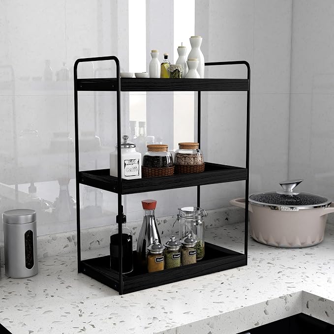 Dorhors 3 Tier Bathroom Counter Organizer,Countertop Bathroom Storage Shelf,Counter Tray and Vanity Organizer (Black)