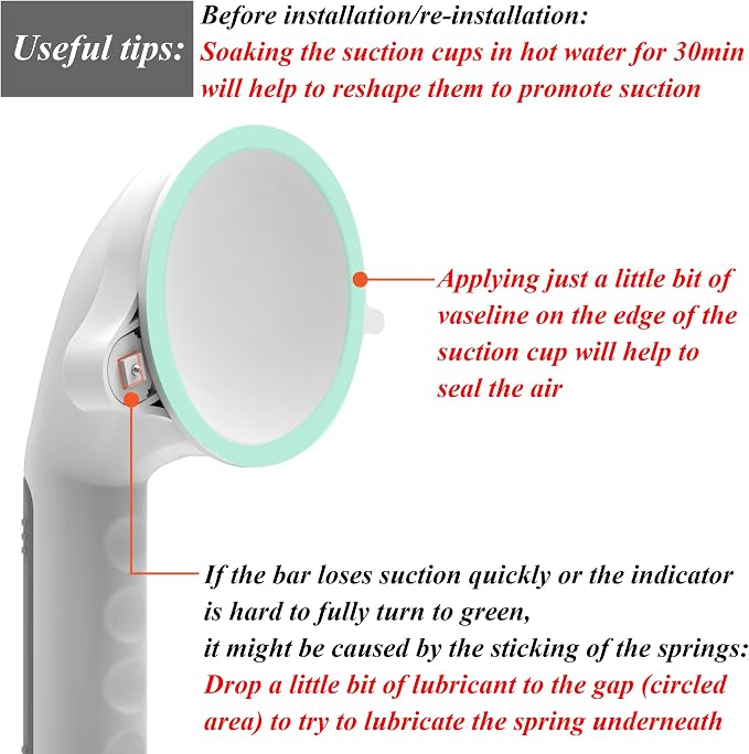 16.5inch 2 Pack Suction Balance Assist Bathroom Shower Handle,Bath Grab Bar with Indicators(White/Grey)