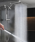 Veken All Metal 10" Shower Head with Handheld, Luxurious Square Double Rain Shower Heads with Spray Combo, Dual High Pressure Detachable Rainfall Showerhead with Extension Arm, Long Hose,Chrome,Sliver