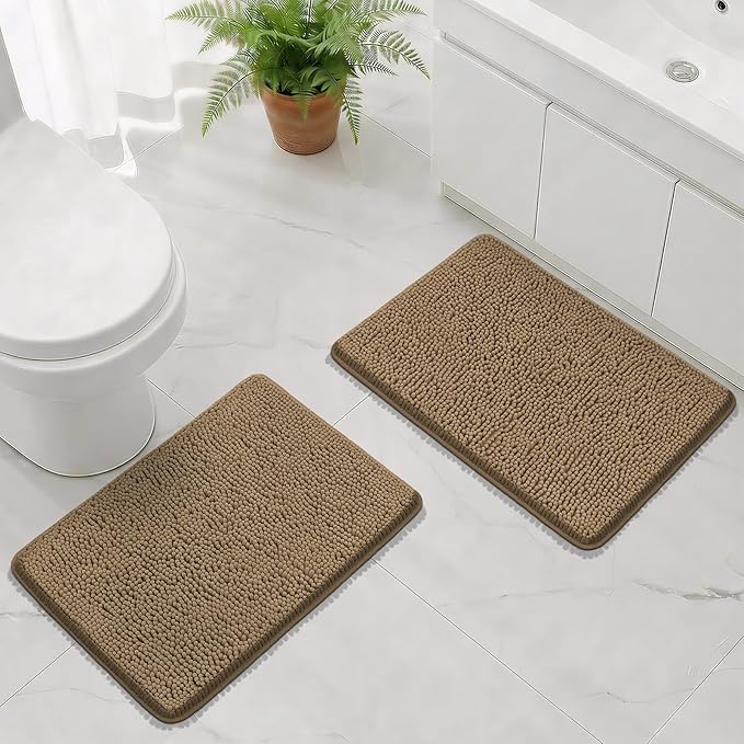 Bcoimo Bathroom Rug Set, Chenille Bathroom Rugs, Absorbent Non Slip Plush Bath Mats, Machine Washable Fast Drying Floor Mats for Tub, Shower, Sink, Vanity