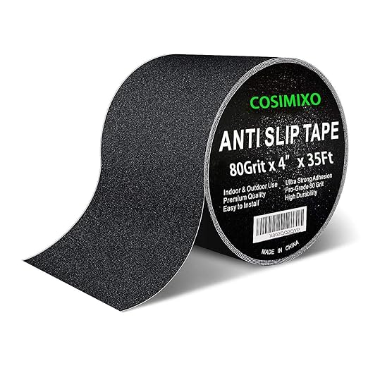 COSIMIXO 4" x 35Ft Heavy Duty Anti Slip Tape,Best 80grit Friction,Grip,Abrasive for Stairs Outdoor/Indoor Waterproof Grip Tape Safety Non Skid Tread Staircases Anti-Slip Traction Tape Black