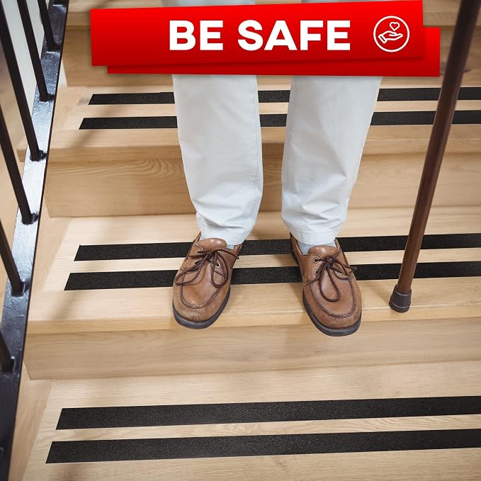 Grip Tape - Heavy Duty Anti Slip Tape for Stairs Outdoor/Indoor Waterproof 1Inch x 35Ft Safety Non Skid Roll for Stair Steps Traction Tread Staircases Grips Adhesive Non Slip Strips Nonslip Walk Black