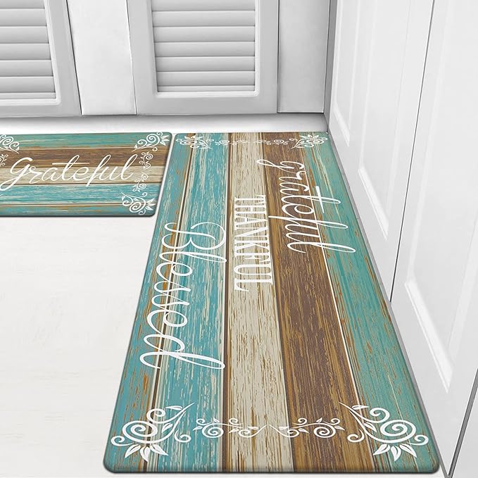 HEBE Anti Fatigue Kitchen Mat Set of 2 Non Slip Cushioned Kitchen Mats for Floor Waterproof Farmhouse Kitchen Rugs and Mats Set Comfort Standing Desk Mat Carpet for Sink,Office,Laundry