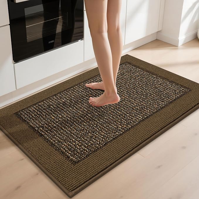 BEQHAUSE Kitchen Rugs 32"x48", Kitchen Runner Rug Non-Slip Kitchen Mats for Floor, Absorbent and Stain Resistant Kitchen Mats, Machine Washable Rugs for Kitchen, Hallway, Laundry & Sink, Brown
