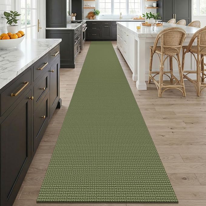 KOZYFLY Braided 2.5'x20' Runners Rugs for Hallway, Extra Long Washable Runner Rug, Woven Non Slip Kitchen Runner, Cotton Entryway Rug, Floor Carpet for Entry, Aisle, Hall, Olive Green/Earthy Green