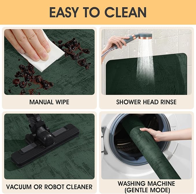 ACCUMTEK Non Slip Bath Mat, Thin Bathroom Rugs Fit Under Door, Quick Dry Bath Mats, Machine Washable Bath Rugs for Bathroom, Bathtub & Kitchen, Bathtub, Deep Green/Marble/24 x17