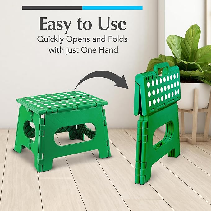 Handy Laundry Folding Lightweight Step Stool - Sturdy Enough to Support Adults - Opens Easy with One Flip - Great for Kitchen, Bathroom or Bedroom (Green | 2-Pack)